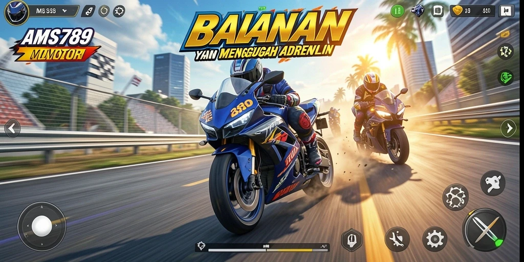 Gameplay seru balapan motor dengan grafis menarik.