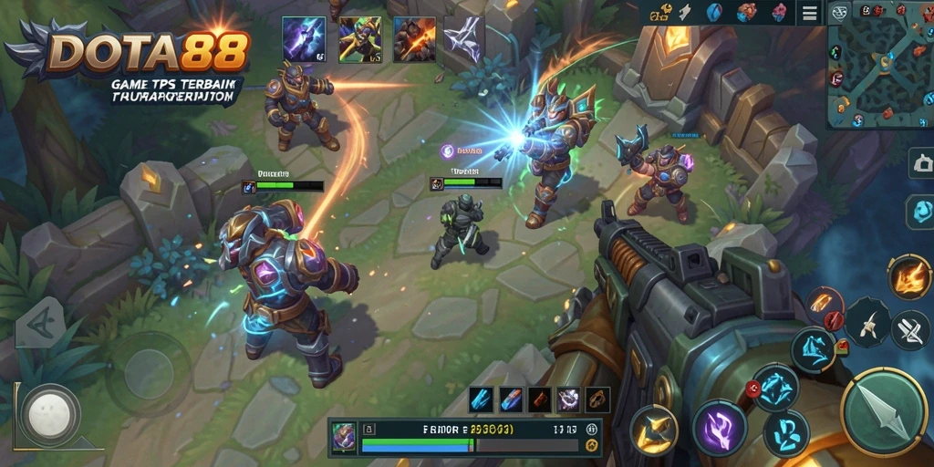 Tangkapan layar menunjukkan pertempuran intens dalam DOTA88.