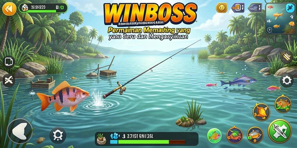 Tampilan gameplay WINBOSS yang menarik saat memancing di laut.